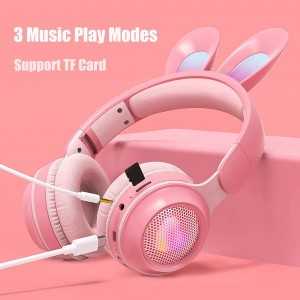 Cuffie wireless per bambini, orecchie da coniglio PURPLE Cuffie wireless per bambini, orecchie da coniglio PURPLE