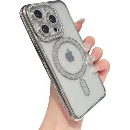Cover con brillantini in silicone trasparente per iPhone 16 PLUS SILVER