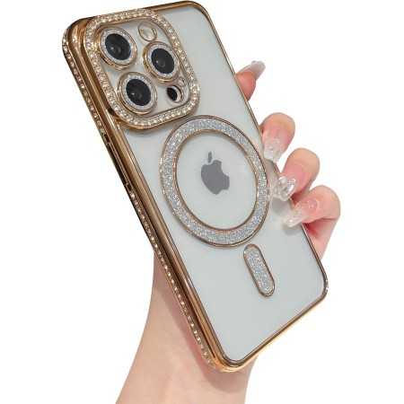 Cover con brillantini in silicone trasparenteper iPhone 15 Pro MAX Gold