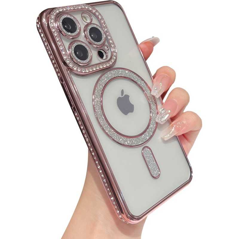 Cover con brillantini in silicone trasparente per iPhone 12 pro max Rosa