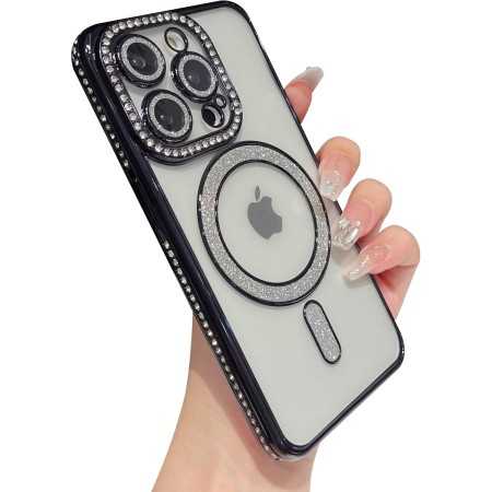 Cover con brillantini in silicone trasparente per iPhone 12 Nero