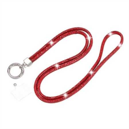 Cordino per telefono con strass luminosi glitterati per collo RED